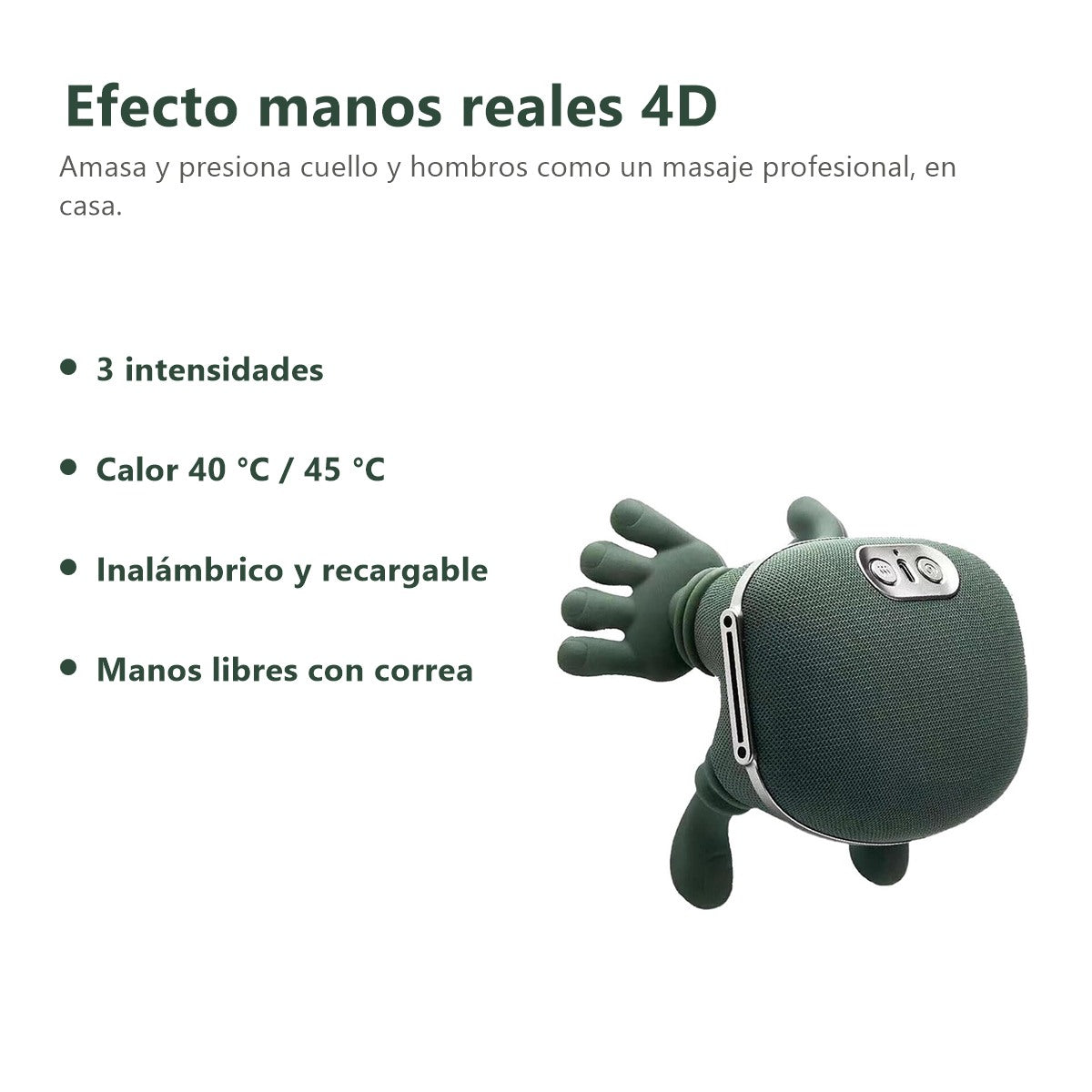 Efecto manos reales 4D: 3 intensidades, calor 40 y 45 °C, inalámbrico