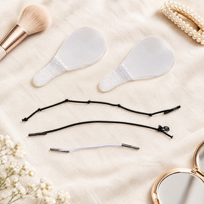 Cintas lifting facial invisibles y cordones sobre lino